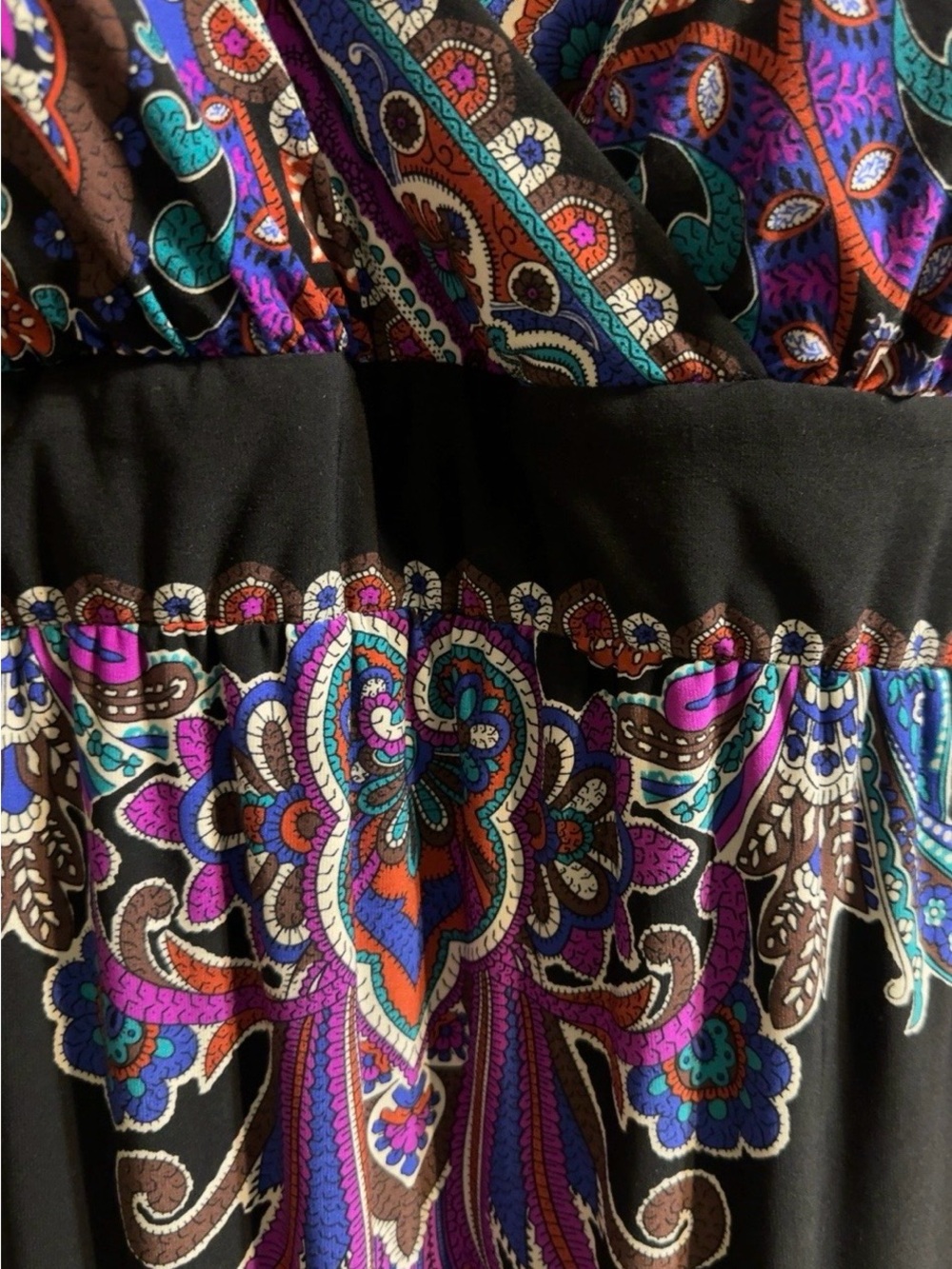 Snap Y2K Boho Paisley Empire Waist Maxi Dress Festival Vacation Large - Picture 5 of 6
